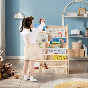 Detský regál na knihy s látkovými poličkami