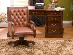 furniture-nabytek.cz - Kancelárske kreslo Cambridge z masívneho mahagónu, lakované, hnedé – pravá koža