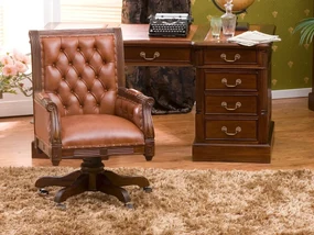 furniture-nabytek.cz - Kancelárske kreslo Cambridge z masívneho mahagónu, lakované, hnedé – pravá koža