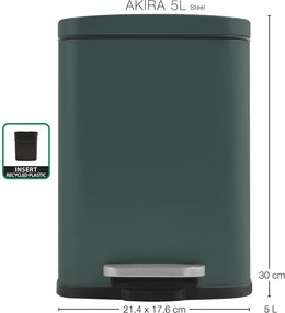 Tmavozelený nášľapný oceľový odpadkový kôš 5 l Akira – Spirella
