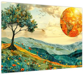 Sklenený obraz - Ilustrácia krajiny (70x50 cm)