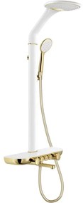 Mexen Blaze, sprchová sada s ručnou a dažďovou hlavicou, biela-zlatá, 78109-25