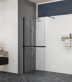 Erga Paris, sprchová zástena Walk-In 90x200 cm, 8mm šedé sklo, čierny profil, ERG-V02-PARIS-090x200-GR-BK