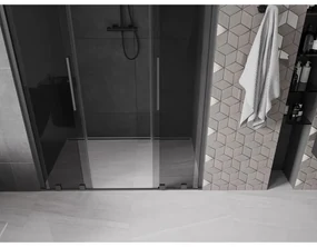 Mexen Velar Duo, posuvné sprchové dvere do otvoru 150 cm, 8mm šedé sklo, brúsený grafit, 871-150-000-42-95