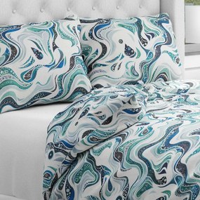 Biante Bavlnené posteľné obliečky Sandra SA-587 Modro-zelené designové vlnky na mintovom Jednolôžko 140x200 a 70x90 cm