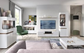 Vysoká vitrína Linate, biely lesk/dub, ľavá