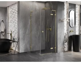 Mexen Lunar, L výklopný sprchový kút pravý 90 x 90 cm, 8mm číre sklo, zlatý kartáčovaný - 834L-090-090-55-00-P