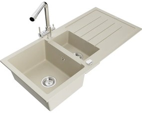 Mexen Andres, granitový drez 1000x500x200 mm, 1,5-komorový + chrómová batéria Duero, béžová, 6515-69-671600-00