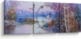 Obraz - Prichádza jeseň, olejomaľba (s hodinami) (90x30 cm)