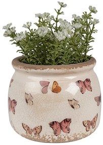 Béžový antik obal na kvetináč s motýlikmi Butterfly Paradise S - Ø 12*10 cm