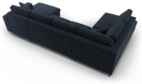 Tmavomodrá zamatová rozkladacia/s úložným priestorom rohová pohovka (ľavý roh/do "U") Kyoto – Cosmopolitan Design