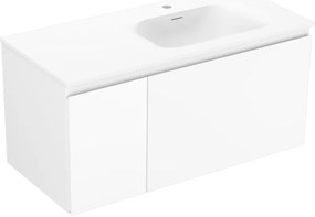 Mexen Orio, kúpeľňová skrinka 100 cm s pravým umývadlom Vela, 1S, 1D, biela matná, 91A13-10047-3-BBFF01-W23P01