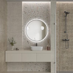 Erga Emma, okrúhle LED zrkadlo 80cm, čierny kovový rám, 1840 lm, 6500K, zadné osvetlenie, ERG-V01-201-8080-BK