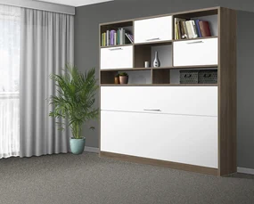 Nabytekmorava Sklápacia posteľ VS1056 MAX, 200x90cm farba lamina: dub sonoma tmavá/biele dvere, Varianta dverí: lesklé