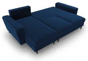 Modrá zamatová rozkladacia/s úložným priestorom rohová pohovka Kyoto – Cosmopolitan Design