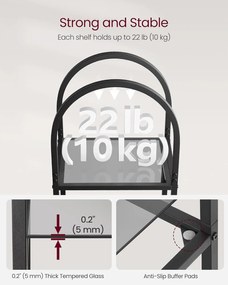 Oblúkovitý regál, 5-úrovňová stojaca polica, sklenená, čierna a sivá farba