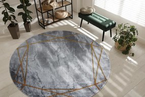 Koberec okrúhly EMERALD exkluzívne 1022 glamour, štýlový mramor, geometrický sivá / zlato Veľkosť: kruh 120 cm