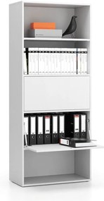 Vysoký kancelársky policový regál LAYERS, 2 boxy, 800 x 400 x 1905, biela
