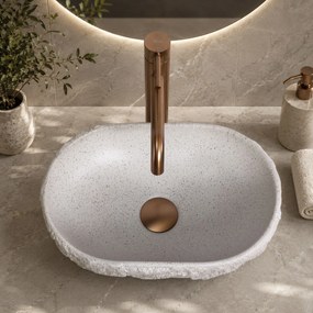 Rea Evora, oválne umývadlo na dosku, 375x255x120mm, béžová-imitácia kameňa, REA-U3225