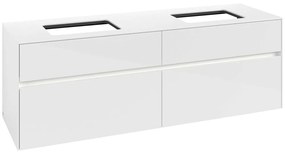 VILLEROY &amp; BOCH Collaro závesná skrinka pod dve umývadlá na dosku, 4 zásuvky, s LED osvetlením, 1600 x 500 x 548 mm, Glossy White, C123B0DH