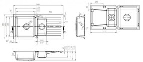 Vima 922 - Granitový drez 960x480x183mm 1,5-sektora s odkvapkávacou plochou, piesková