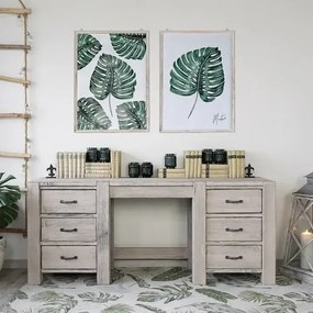 Vidiecky patinovaný drevený písací stôl so 6 zásuvkami, 175x48x73 cm