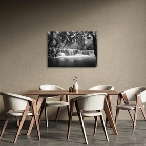 Sklenený obraz - Čiernobiely vodopád (70x50 cm)