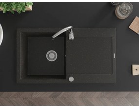 Mexen Leo, drez granitový 900x500x190 mm, 1-komorový a chrómová batéria Telma, čierna-zlatá metalíza, 6501-75-670200-00