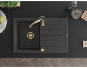 Mexen Bruno, 1-komorový granitový drez 795x495x200 mm a drezová batéria Aster, čierna škvrnitá, 6513-76-73450-57-G