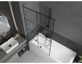 Mexen Next L, 1-krídlová vaňová zástena 100 x 150 cm, 6mm číre sklo-čierny vzor, grafitový profil, 895-100-000-03-77-66