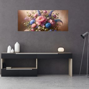 Obraz - Stôl plný kvetov (120x50 cm)