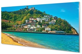 Sklenený obraz Španielsko pláž horské mestečko 125x50 cm