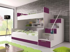 Poschodová posteľ Ruby II (P) (biela + fialová) (s roštami). Akcia -20%. Vlastná spoľahlivá doprava až k Vám domov. 611092
