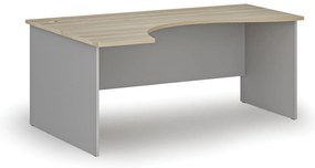 Ergonomický kancelársky písací stôl PRIMO GRAY, 180x120 cm, ľavý, sivá/dub prírodný