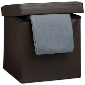 Skladacia taburetka s úložným priestorom RelaxDays RD19043 – hnedá imitácia kože, 38 cm