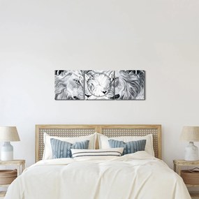 Obraz - Kreslené levie hlavy (s hodinami) (90x30 cm)