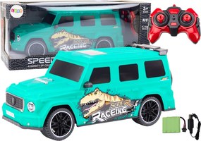 LEAN Toys Diaľkovo ovládané RC auto s dinosaurom v mierke 1:10, zelené