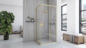 Štvorcový sprchovací kút REA CITY 90x90 zlatá kartáčovaná/transparent + vanička Savoy čierna