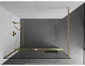 Mexen Kioto+, sprchová zástena Walk-In s poličkou a vešiakom 80 x 200 cm, 8mm číre sklo čierny vzor, zlatý matný profil, 800-080-121-55-70