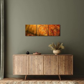 Obraz jesenného lesa (s hodinami) (90x30 cm)