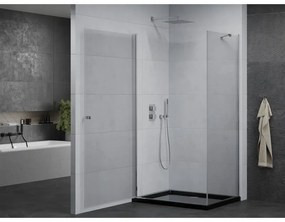 Mexen Pretoria, sprchovací kút 90 (dvere) x 80 (stena) cm, 6mm číre sklo, chrómový profil + čierna sprchová vanička, 852-090-080-01-00-4070