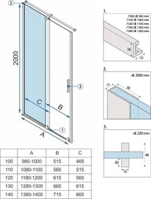 Rea Montana, posuvne sprchové dvere do otvoru 100x200, 6mm číre sklo, zlatý matný profil, KPL-K6389