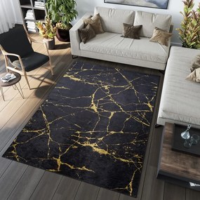 Tmavý moderný koberec s mramorovým vzorom Šírka: 80 cm | Dĺžka: 200 cm