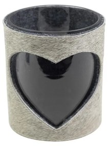Šedý svietnik z kravskej kože na čajovú svíčku- Ø 11,5 * 10,5 cm
