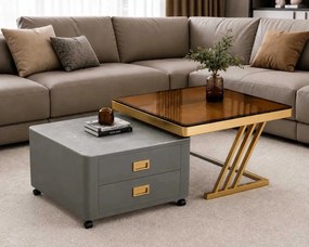 LuxuryForm DESIGN Konferenčný stolík BOLT 70 × 70 / 60 × 60 cm – sivý / zlatý (set 2 ks)