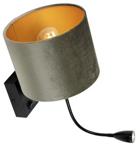 Nástenná lampa čierna s tienidlom zo zeleného zamatu 18 cm - Brescia