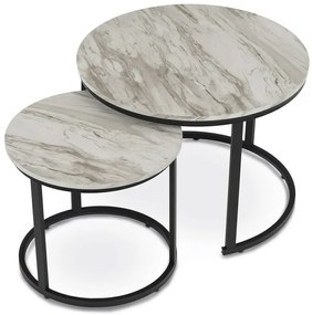 Sada konferenčných stolíkov, biely mramor, 2 ks