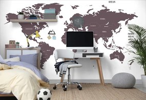 Samolepiaca tapeta jednoduchá mapa sveta v hnedom prevedení