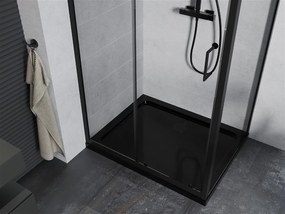 Mexen Apia sprchovací kút s posuvnými dverami 110 (dvere) x 80 (stena) cm, 5mm číre sklo, čierny profil + čierna sprchová vanička s čiernym sifónom, 840-110-080-70-00-4070B