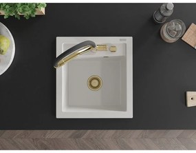 Mexen Vito, 1-komorový granitový drez 520x490x210 mm, drezová batéria Duo, biela, 6503-20-671701-57-G